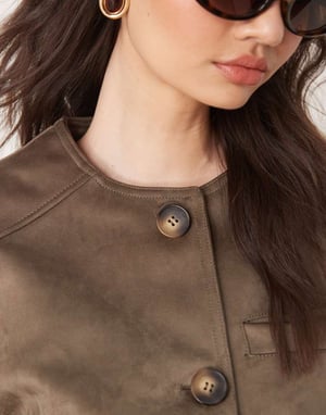 ASOS DESIGN collarless faux suede jacket in mushroom