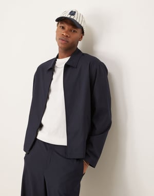 ASOS DESIGN smart co-ord button up shacket in navy