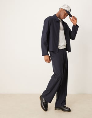 ASOS DESIGN smart co-ord button up shacket in navy