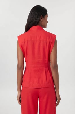 Premium Viscose Linen Topstitch Woven Blouse With Waist Seam Detail