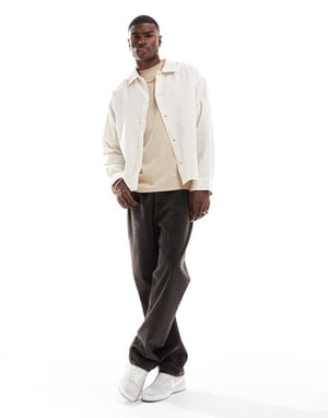 Jack & Jones oversize texturerad skjorta i vitt