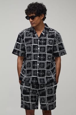 Embroidered Tile Oversized Shirt & Relaxed Short Set