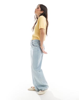 ASOS DESIGN stickad topp med halv ärm i smörgul