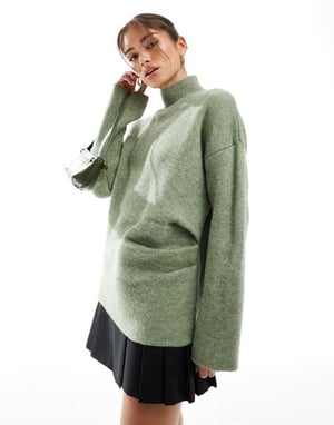 ASOS DESIGN stickad samlad tröja i pistage