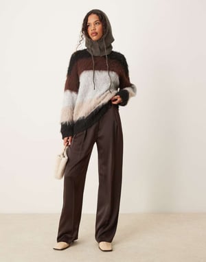 ASOS DESIGN oversized rundhalsad borstad tröja i randig mönster