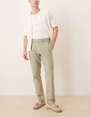 ASOS DESIGN smart slim fit linen blend trousers in sage green