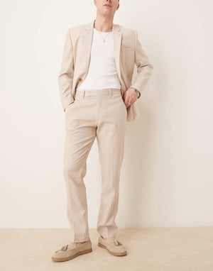 ASOS DESIGN smart slim fit linneblandningbyxor i sten