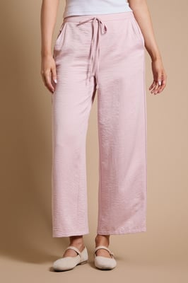 Petite Satin Relaxed Drawstring Contrast Trouser