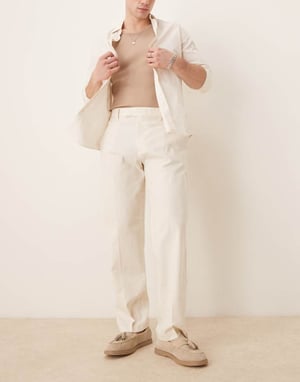 ASOS DESIGN smart straight leg linen blend trousers in ecru