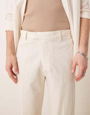 ASOS DESIGN smart straight leg linen blend trousers in ecru