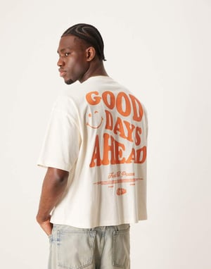 ASOS DESIGN oversized boxy t-shirt i off white med ryggtryck i off white