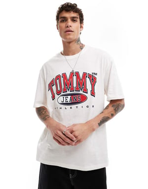Tommy Jeans retro varsity logotyp t-shirt i vitt