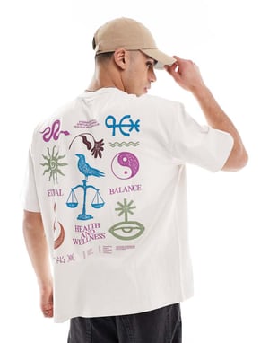 ASOS DESIGN tung oversized t-shirt i tvättad beige med abstrakt grafik