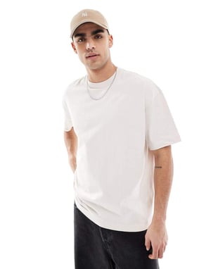 ASOS DESIGN tung oversized t-shirt i tvättad beige med abstrakt grafik