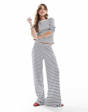 Miss Selfridge marinblå randiga raka ben jerseybyxor co ord