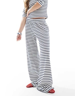 Miss Selfridge marinblå randiga raka ben jerseybyxor co ord