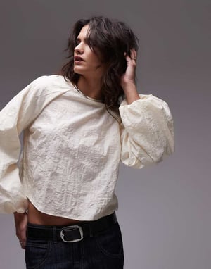 Topshop jacquard ballongsärmstopp i elfenben