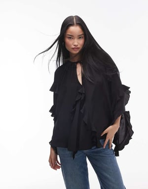 Topshop ultra femme volang-topp i svart
