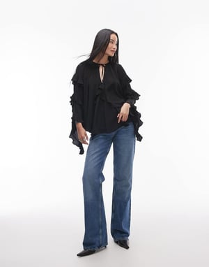 Topshop ultra femme volang-topp i svart