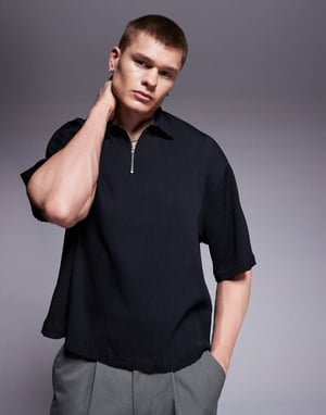 ASOS DESIGN boxy overhead plisserad vanlig skjorta i svart