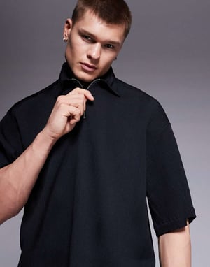 ASOS DESIGN boxy overhead plisserad vanlig skjorta i svart