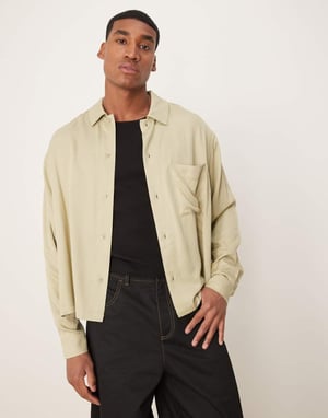 ASOS DESIGN viskos oversized boxig skjorta i khaki
