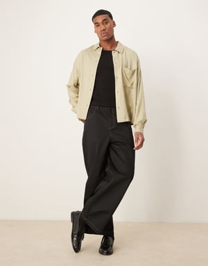 ASOS DESIGN viskos oversized boxig skjorta i khaki
