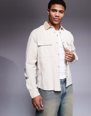 ASOS DESIGN boxig texturerad overshirt i ecru