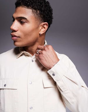 ASOS DESIGN boxig texturerad overshirt i ecru
