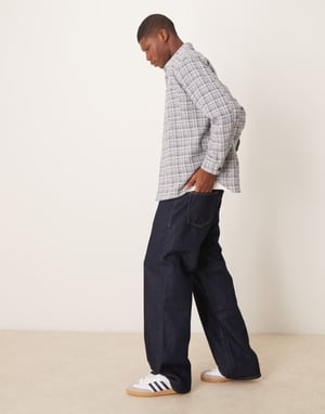 Selected boucle overshirt in blue cream check