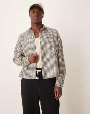 ASOS DESIGN voluminös oversized kort skjorta i neutral rutigt