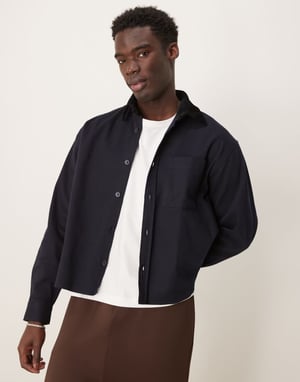 ASOS DESIGN oversized boxy overskjorta med kordkrage i marinblå