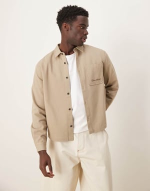 ASOS DESIGN oversized skjorta med broderi i beige