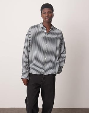 ASOS DESIGN volym oversized skjorta med vida ärmar i blå och grön rand