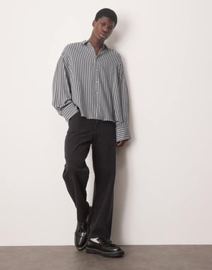 ASOS DESIGN volym oversized skjorta med vida ärmar i blå och grön rand