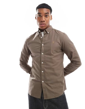 Farah Brewer slim fit långärmad oxfordskjorta i khaki grönt