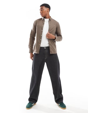 Farah Brewer slim fit långärmad oxfordskjorta i khaki grönt