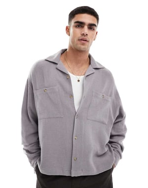 ASOS DESIGN boxy textured oversized shirt in grey