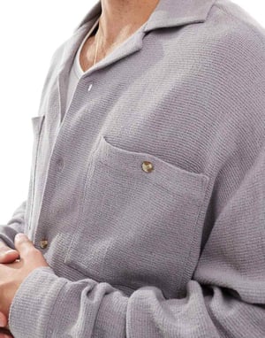 ASOS DESIGN boxy textured oversized shirt in grey