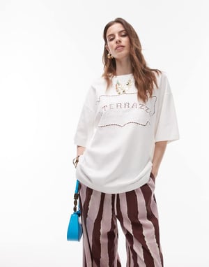 Topshop La Terezza cutwork oversized tee in white