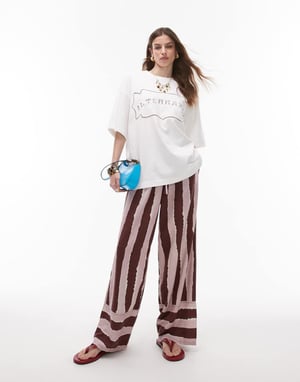 Topshop La Terezza cutwork oversized tee in white