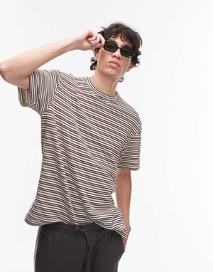 Topman avslappnad passform t-shirt med stickad rand i mörkröd