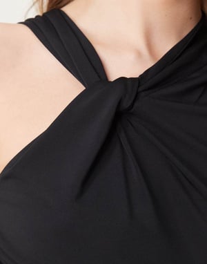 Abercrombie & Fitch draperad twist front asymmetrisk topp i svart