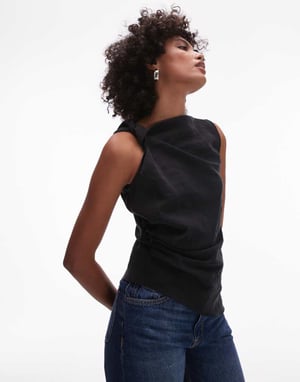 Topshop knyt-sidans ärmlösa topp i svart