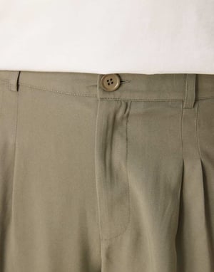 ASOS DESIGN loose leg smart trouser with double stitch down pleat in khaki