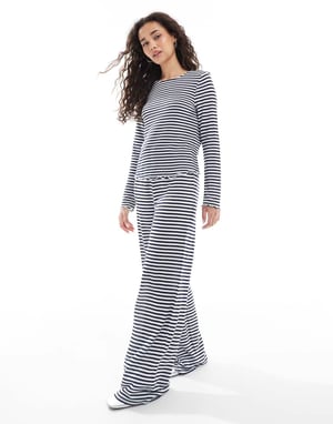 Object long sleeve ribbed jersey top co-ord in navy stripe