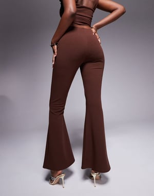 ASOS DESIGN co-ord crepe flare trouser in chocolate in scuba-style fabric
