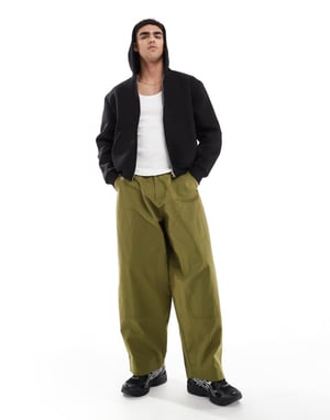 ASOS DESIGN oversized baggy-byxor med knäpaneler i grön
