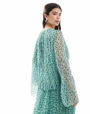 ASOS DESIGN pleated twist front co-ord blouse in floral print