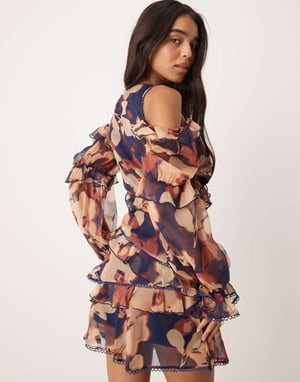 ASOS DESIGN long sleeve ruffle detail top co-ord in midnight floral